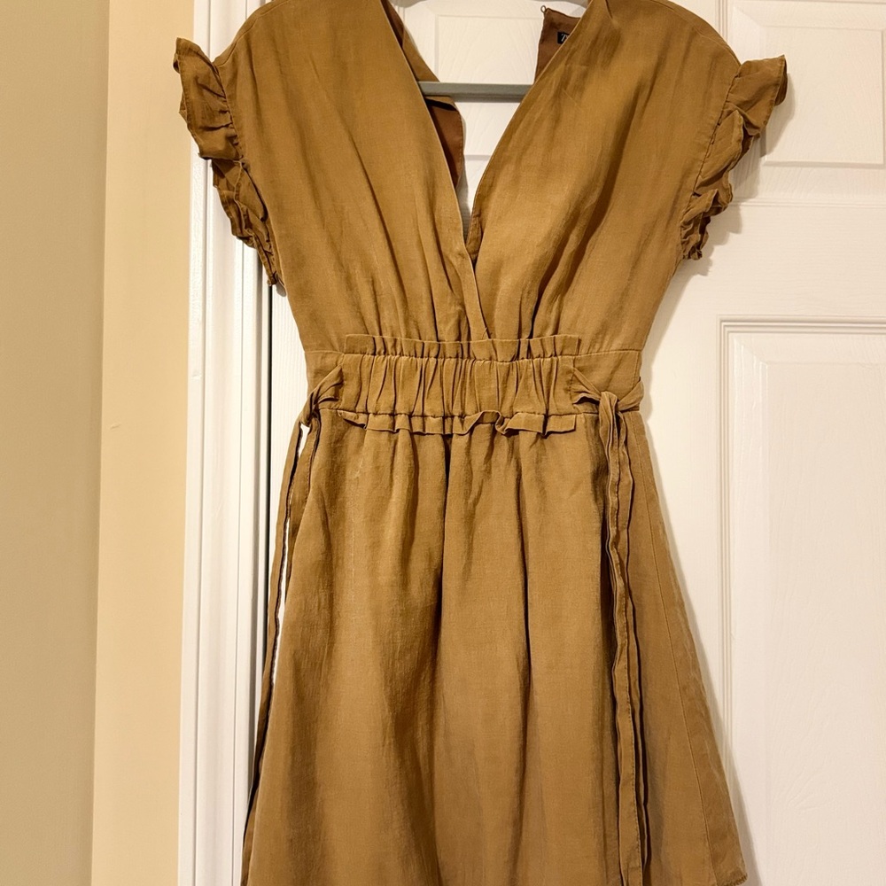 Zara Tan Dress with Ruffle Sleeves